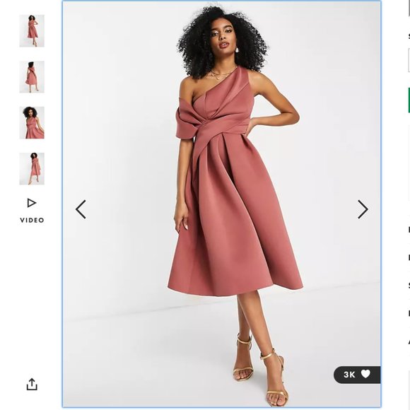 NWT - ASOS DESIGN bare shoulder prom midi dress in rose - Picture 1 of 4